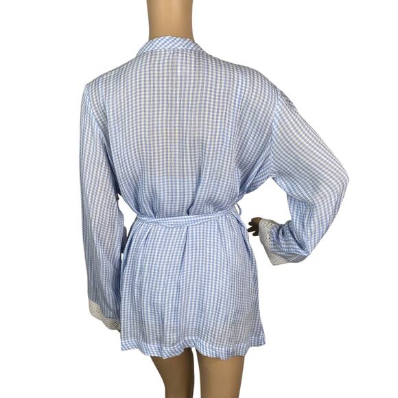 Japna Lounge NWT Blue White Gingham Check Robe + Cami Set Women's M - Picture 7 of 14